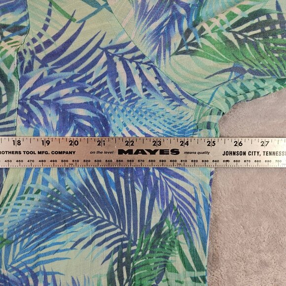 Catherines Blouse 1X Womens Bell Sleeve Top Blue Green Leaf Print Gauzy Peasant - Picture 3 of 14